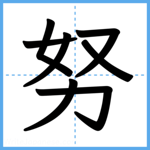 Japanese Kanji "努" - Stroke Order Guide