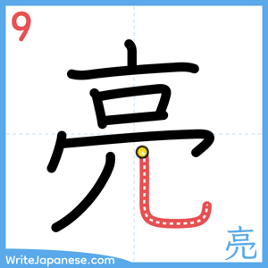 How to write "亮" - stroke 9