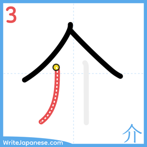 How to write "介" - stroke 3