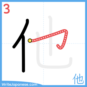 How to write "他" - stroke 3