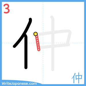 How to write "仲" - stroke 3