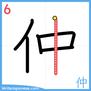 How to write "仲" - stroke 6
