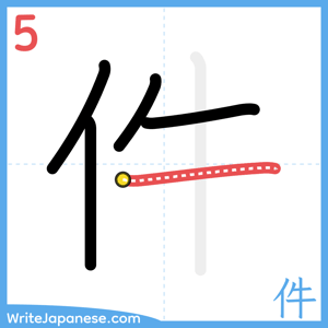 How to write "件" - stroke 5