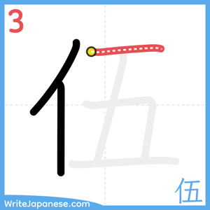 How to write "伍" - stroke 3