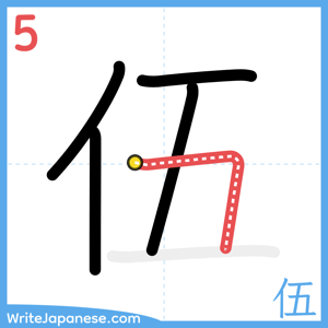 How to write "伍" - stroke 5