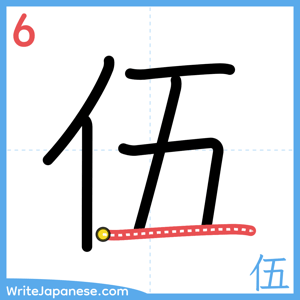 How to write "伍" - stroke 6
