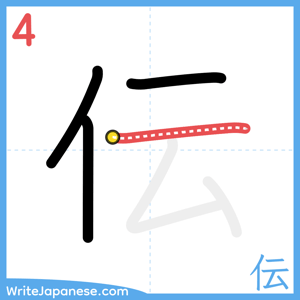 How to write "伝" - stroke 4