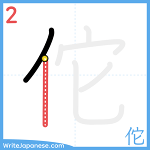 How to write "佗" - stroke 2