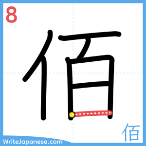 How to write "佰" - stroke 8