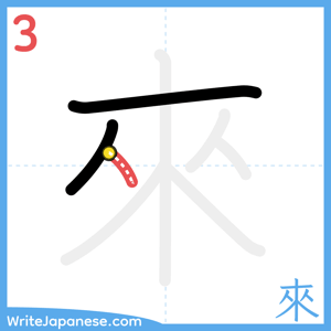 How to write "來" - stroke 3