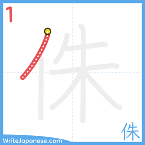 How to write "侏" - stroke 1
