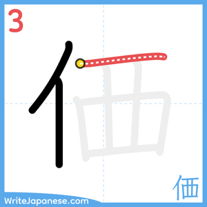 How to write "価" - stroke 3