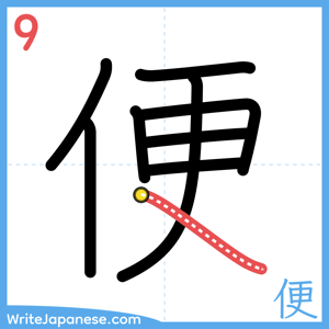 How to write "便" - stroke 9