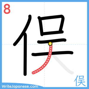 How to write "俣" - stroke 8