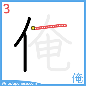 How to write "俺" - stroke 3