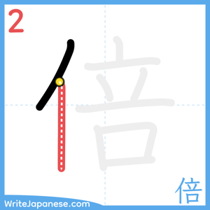 How to write "倍" - stroke 2