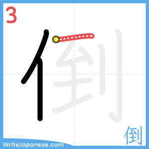 How to write "倒" - stroke 3