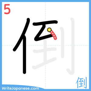 How to write "倒" - stroke 5