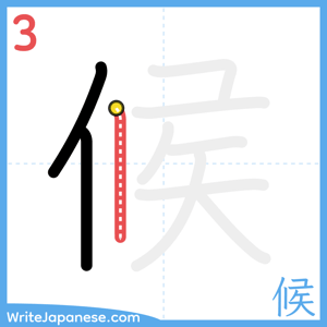 How to write "候" - stroke 3
