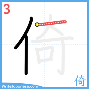 How to write "倚" - stroke 3
