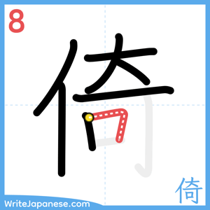 How to write "倚" - stroke 8