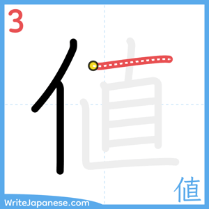 How to write "値" - stroke 3