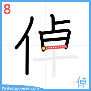 How to write "倬" - stroke 8