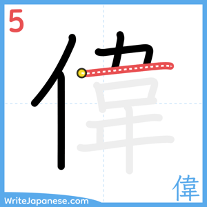 How to write "偉" - stroke 5