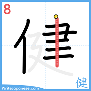 How to write "健" - stroke 8