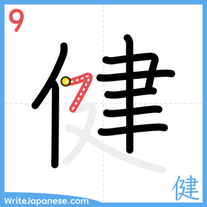 How to write "健" - stroke 9