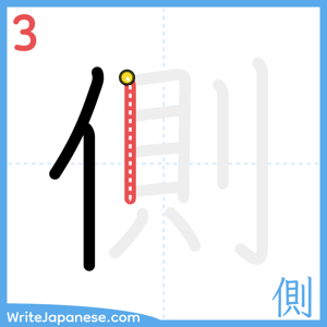 How to write "側" - stroke 3