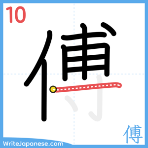 How to write "傅" - stroke 10