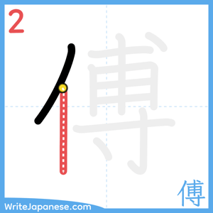 How to write "傅" - stroke 2