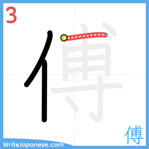 How to write "傅" - stroke 3