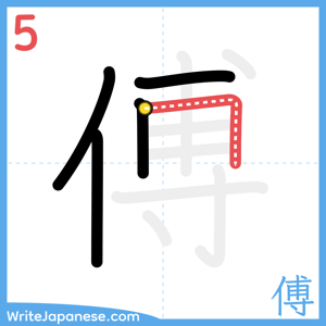 How to write "傅" - stroke 5
