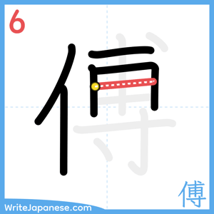 How to write "傅" - stroke 6