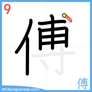 How to write "傅" - stroke 9