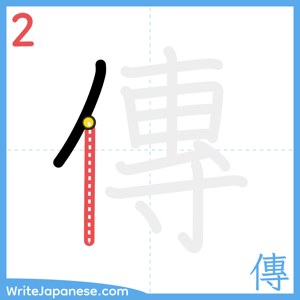 How to write "傳" - stroke 2
