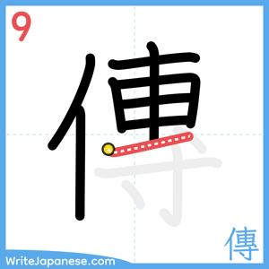 How to write "傳" - stroke 9