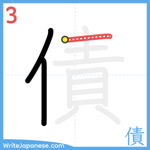 How to write "債" - stroke 3