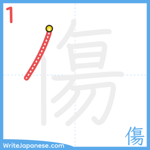 How to write "傷" - stroke 1