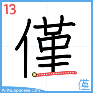 How to write "僅" - stroke 13