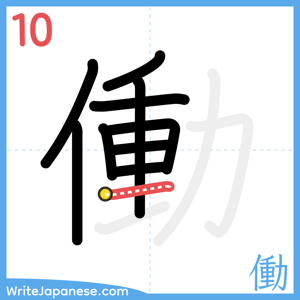 How to write "働" - stroke 10