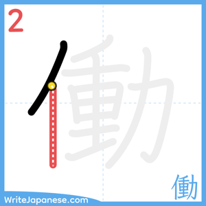 How to write "働" - stroke 2