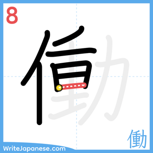 How to write "働" - stroke 8