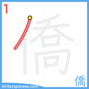 How to write "僑" - stroke 1