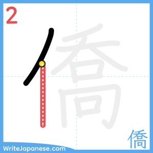 How to write "僑" - stroke 2