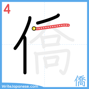 How to write "僑" - stroke 4