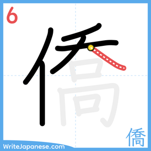 How to write "僑" - stroke 6
