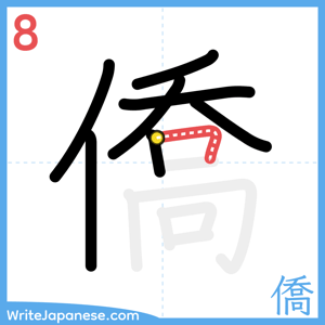 How to write "僑" - stroke 8